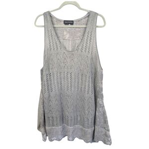 Flora Ashley Large Crocheted & Lacey Sweater Tank In Gray